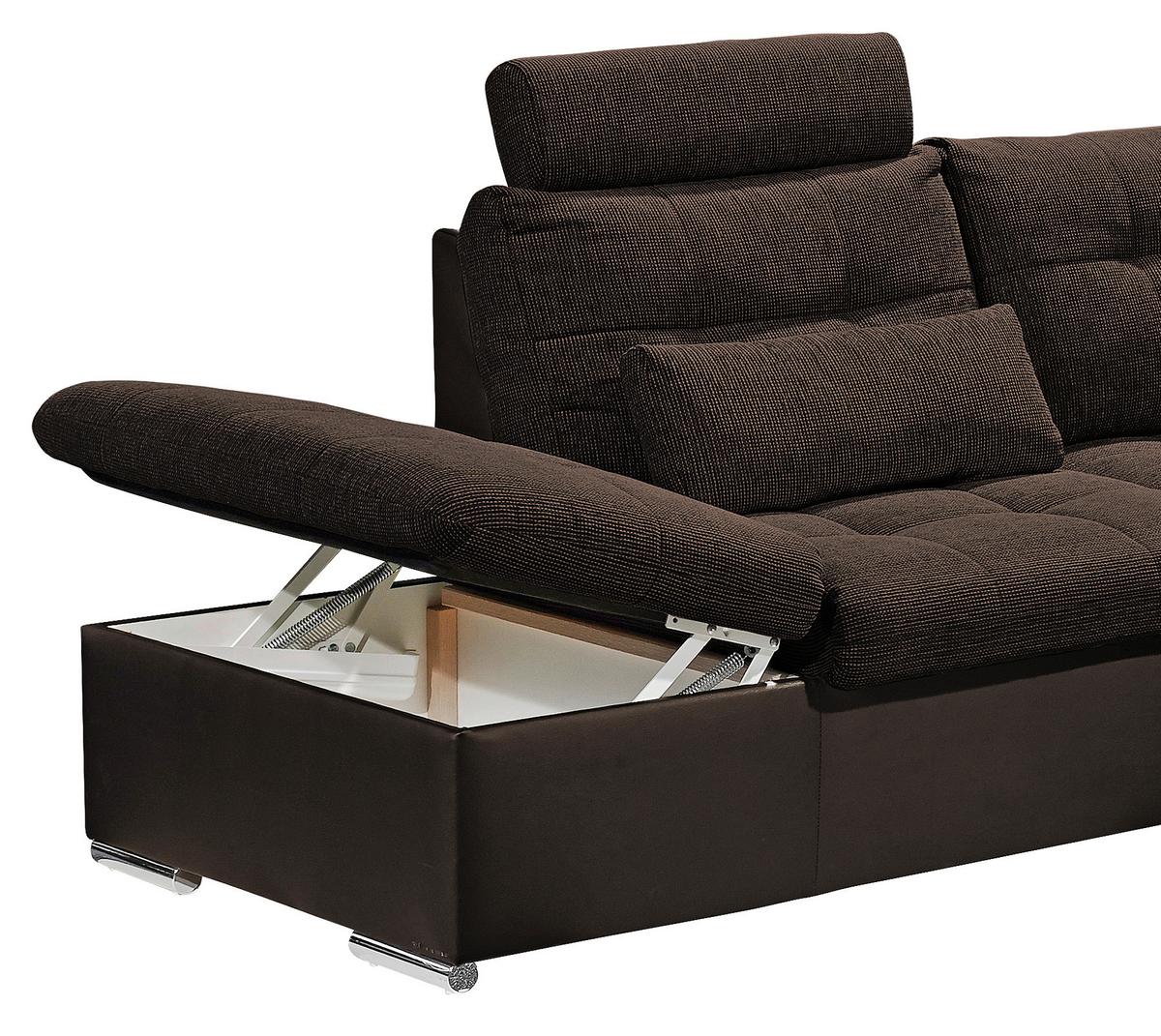 Wohnlandschaft Jakarta U Dunkelbraun - Dunkelbraun/Silberfarben, MODERN, Holzwerkstoff/Textil (218/324/170cm) - MID.YOU