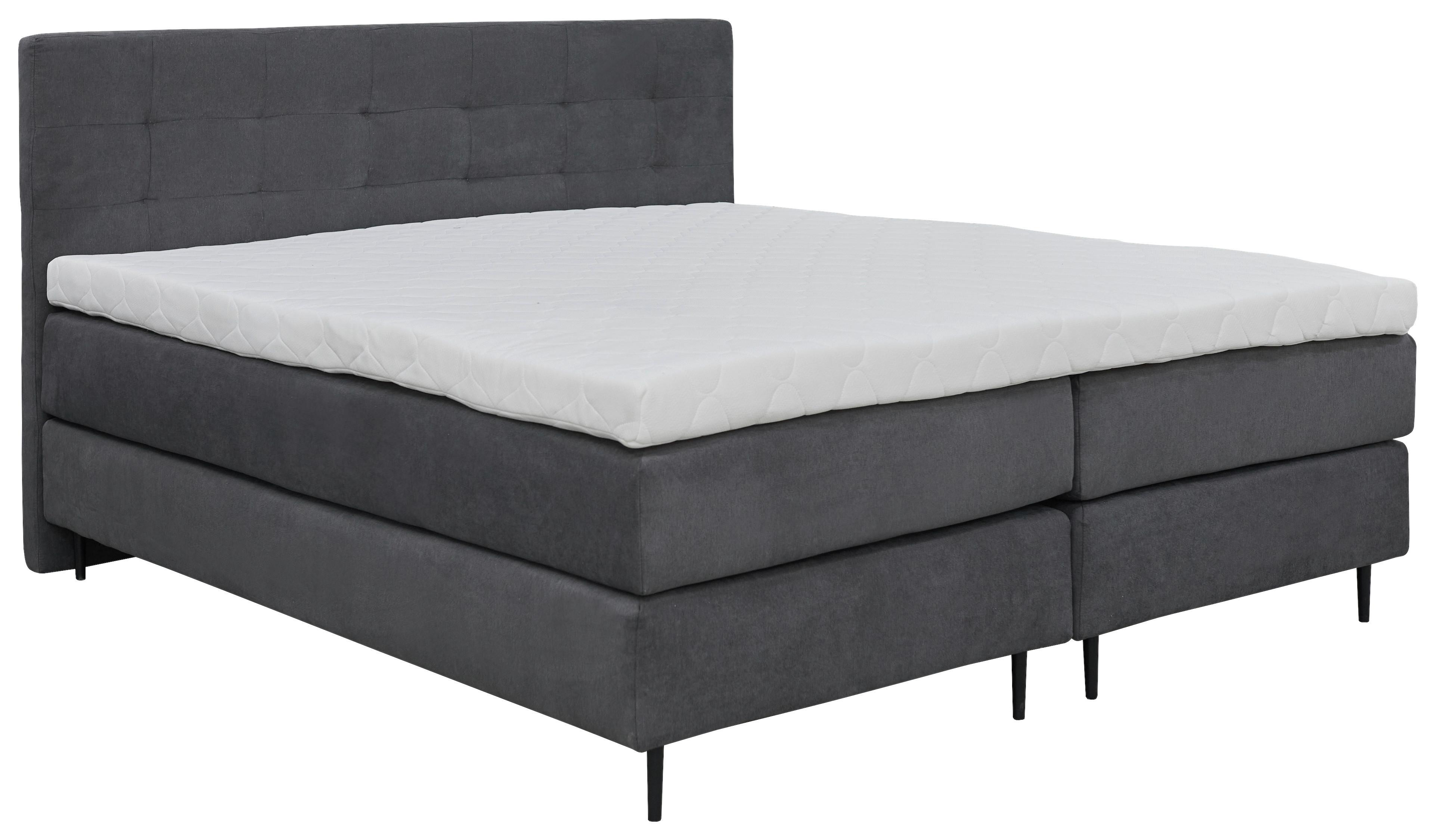 Boxspringbett mit Topper 180x200 Oregon - Dunkelgrau/Schwarz, KONVENTIONELL, Textil (180/200cm)