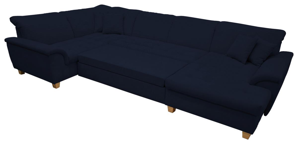 Wohnlandschaft Franzi Mit Schlaffunktion Blau - Eichefarben/Dunkelblau, KONVENTIONELL, Textil (214/352/170cm) - MID.YOU