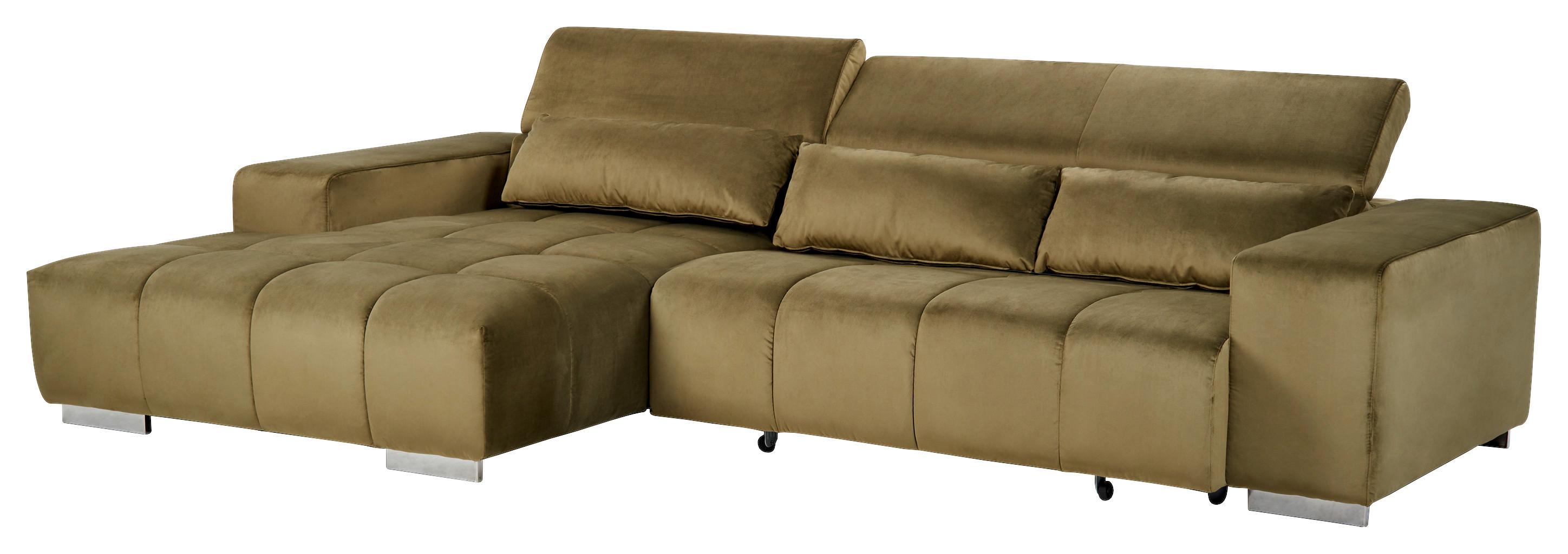 Ecksofa m. Relaxfunktion Orion Kopfstütze klappbar Olivegrün - Silberfarben/Olivgrün, KONVENTIONELL, Textil (186/307cm) - Livetastic