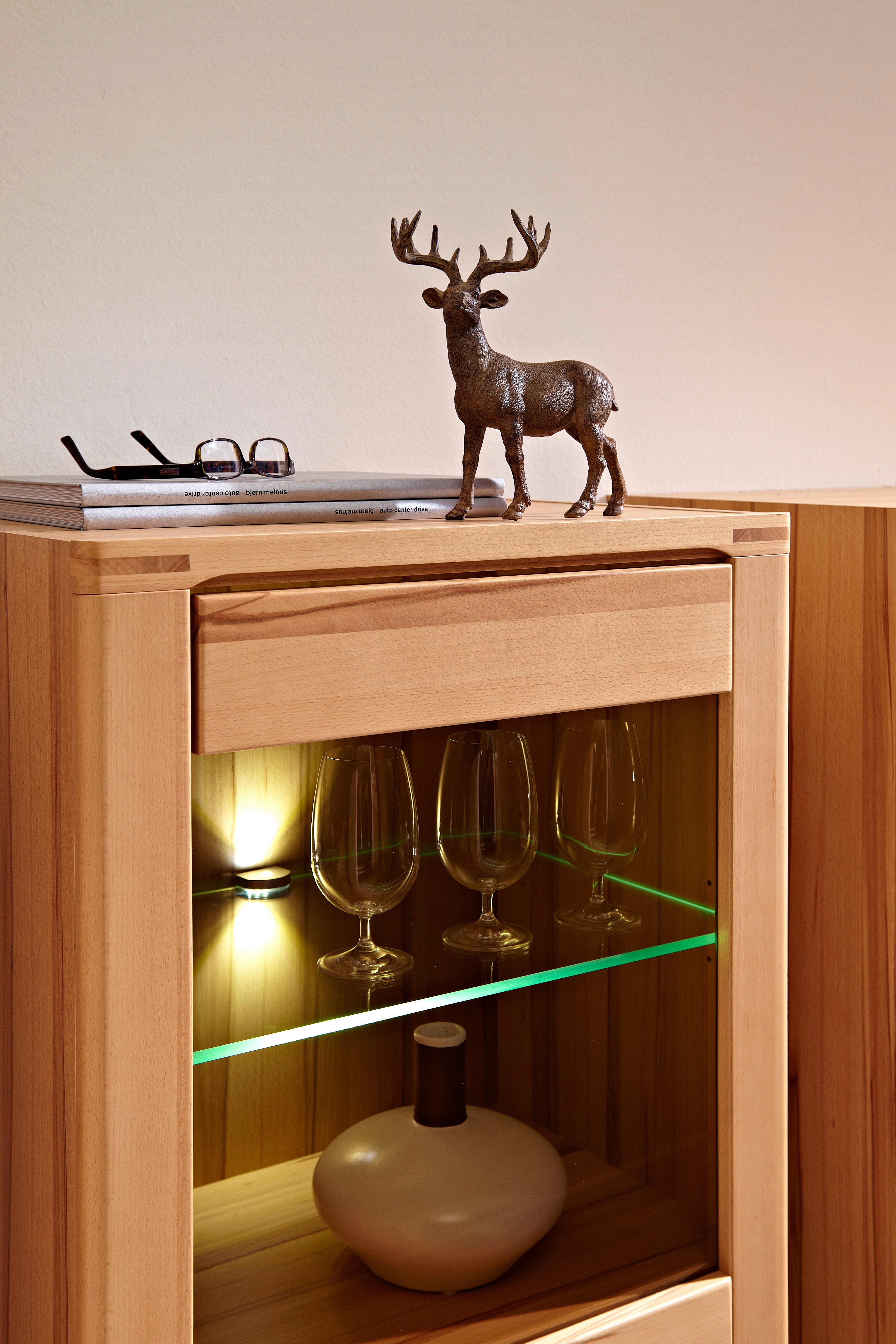 Vitrine Nature Plus B: 60 cm teilmassiv mit Led Buchefarben - Buchefarben/Kernbuche, Basics, Holz/Holzwerkstoff (60/127/40cm) - Livetastic