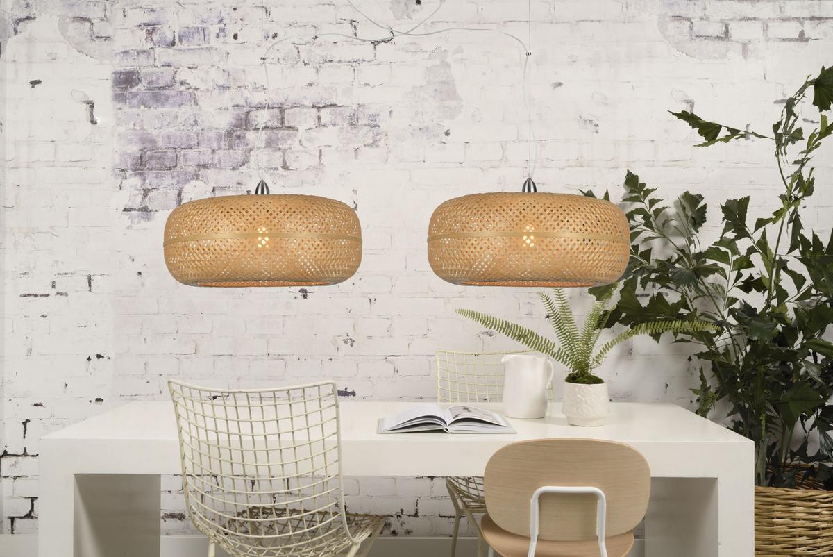 Hängeleuchte Palawan H: 378 cm 1-Flammig höhenverstellbar - Chromfarben/Braun, Design, Naturmaterialien/Kunststoff (63/378cm) - Good & Mojo