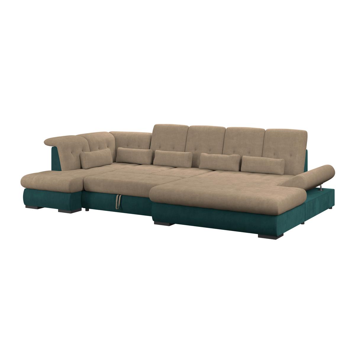 Wohnlandschaft Madera Dunkelbraun U: 212x358x190 cm - Türkis/Dunkelbraun, KONVENTIONELL, Kunststoff/Textil (212/358/190cm)