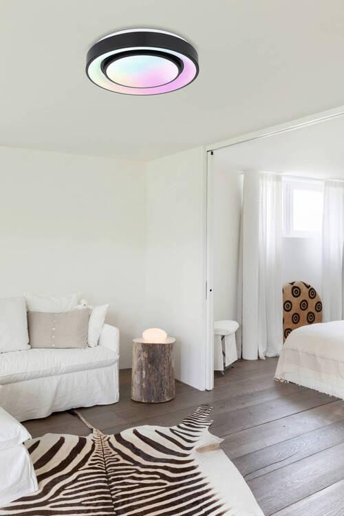 LED-Deckenleuchte Sully Ø 38 cm mit Memory-Funktion - Opal/Schwarz, Design, Kunststoff/Metall (38/7.5cm) - Globo