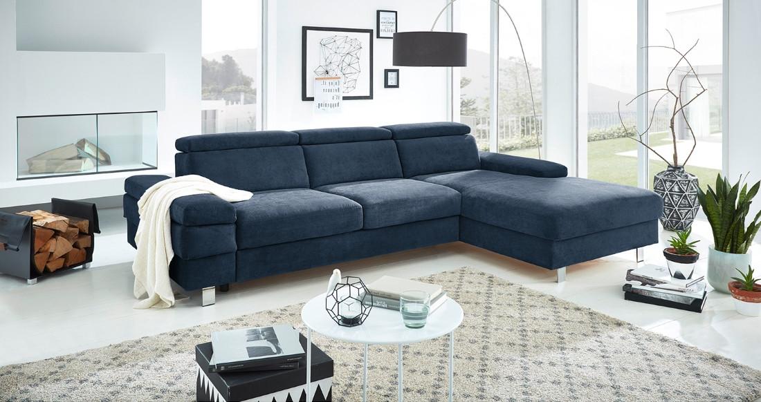 Ecksofa Elvis Dunkelblau S: 259x182 Cm - Silberfarben/Dunkelblau, KONVENTIONELL, Textil (259/182cm) - Trendmanufaktur