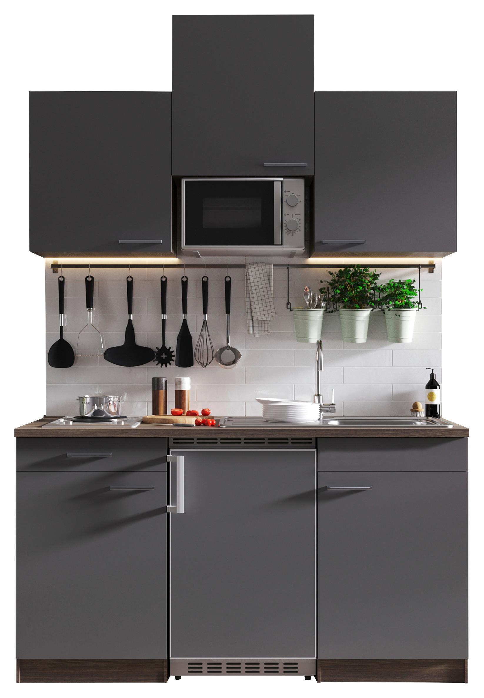 Miniküche Oliver Singleküche 150 cm - Eichefarben/Grau, Basics, Holzwerkstoff (150cm) - Respekta