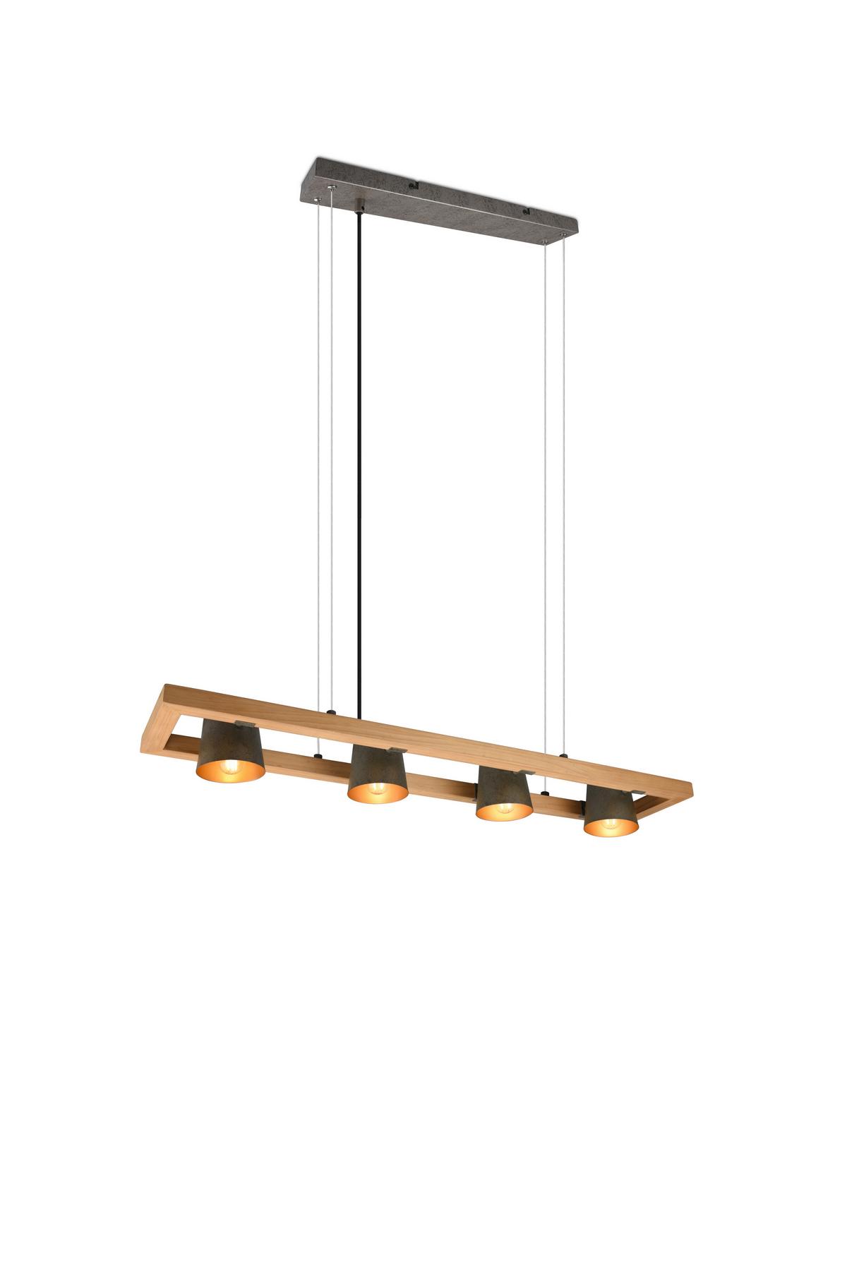Hängeleuchte Bell H: 150 cm 4-Flammig, Glockendesign - Nickelfarben, Natur, Holz/Metall (100/150/21cm) - Trio Leuchten