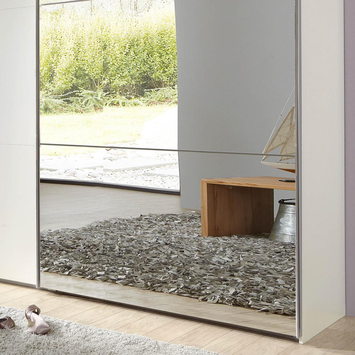 Schwebetürenschrank M. Spiegel 200cm Level 36a, Weiß Dekor - Weiß, MODERN, Glas/Holzwerkstoff (200/216/65cm) - MID.YOU