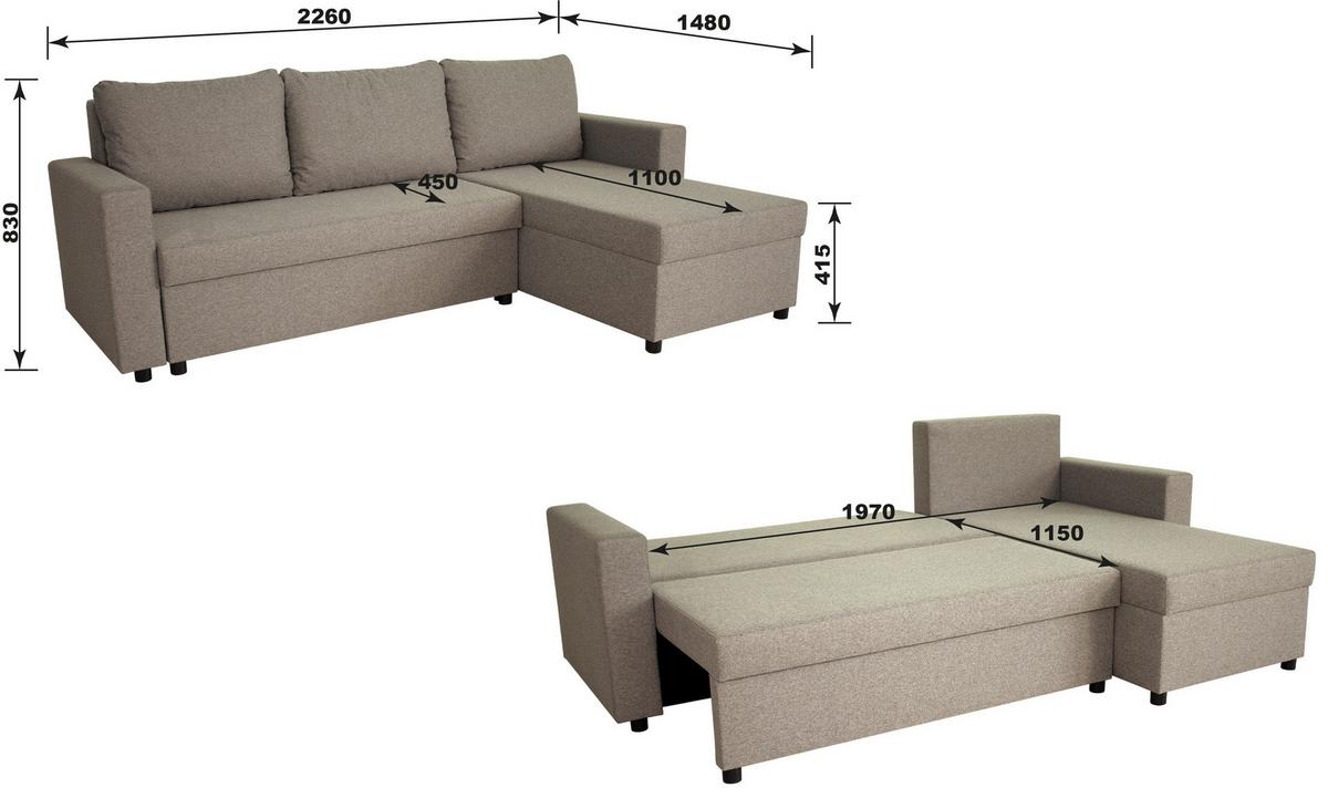 Rohová sedačka ZAP, oboustranná, cappuccino - černá/cappuccino, Moderní, dřevo/textil (226/148cm) - Based