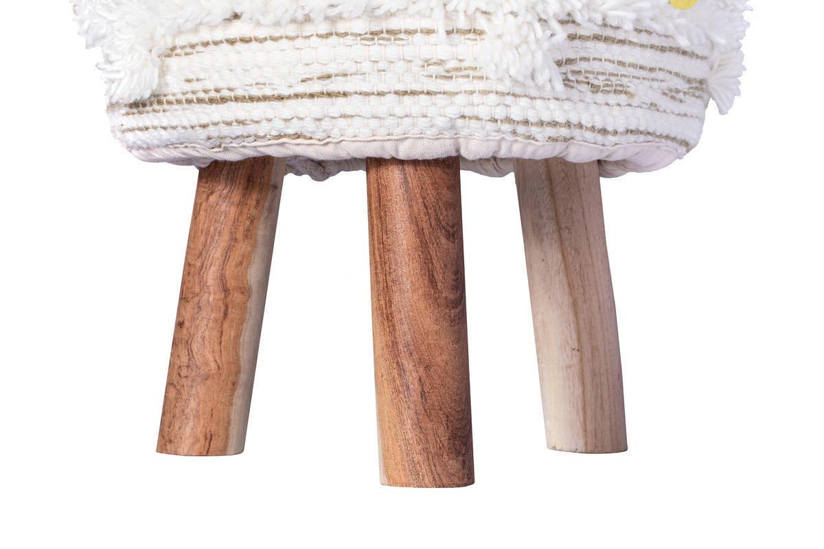 Hocker Bohist Makramee/ Echtholz Creme/olivgrün H:50cm - Creme/Olivgrün, Trend, Holz/Textil (38/50/38cm) - Kayoom