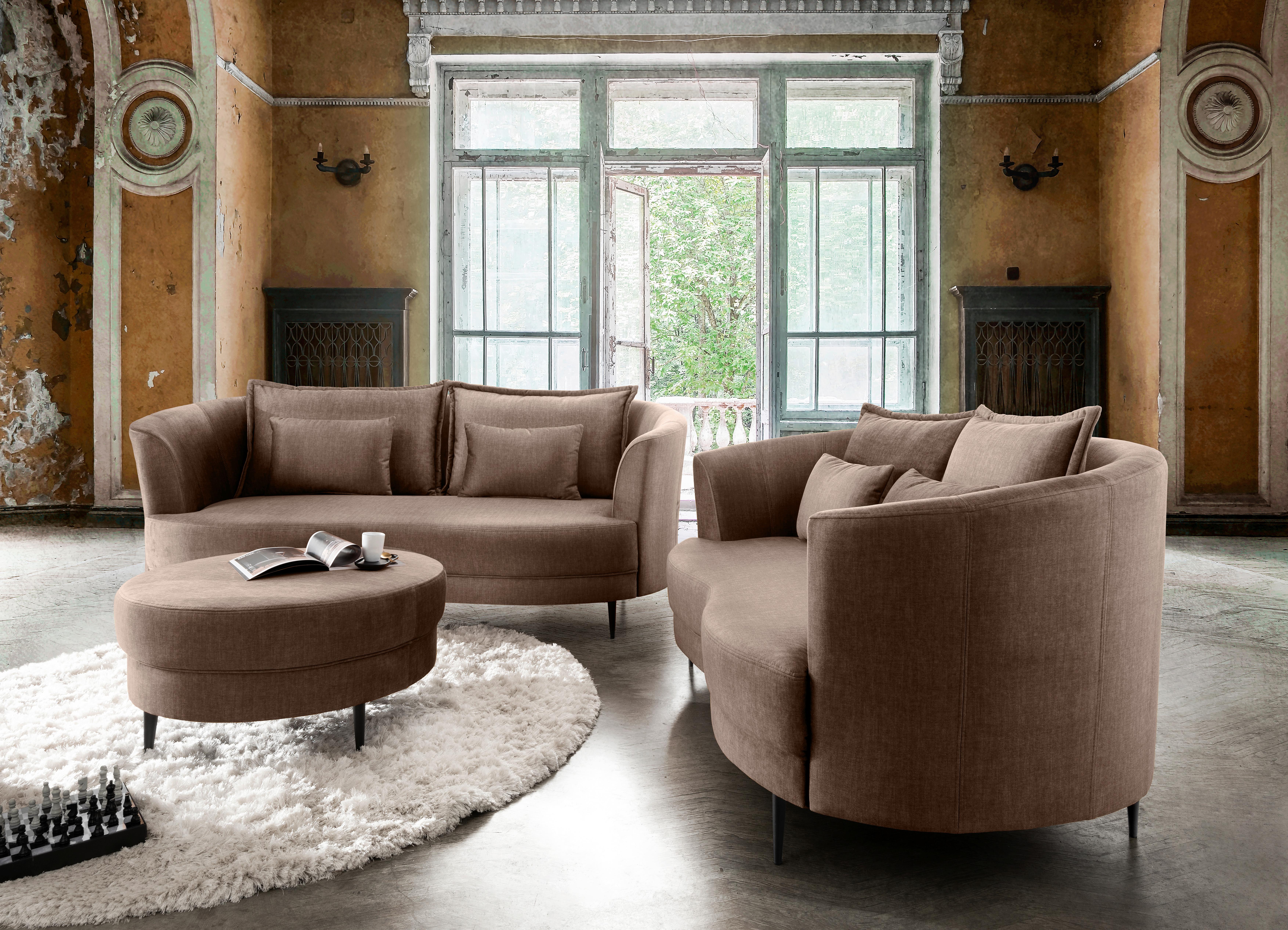2-Sitzer-Sofa Hellbraun Velours, Rücken Echt B: 179 cm - Hellbraun/Schwarz, MODERN, Textil (179/85/101cm) - Livetastic