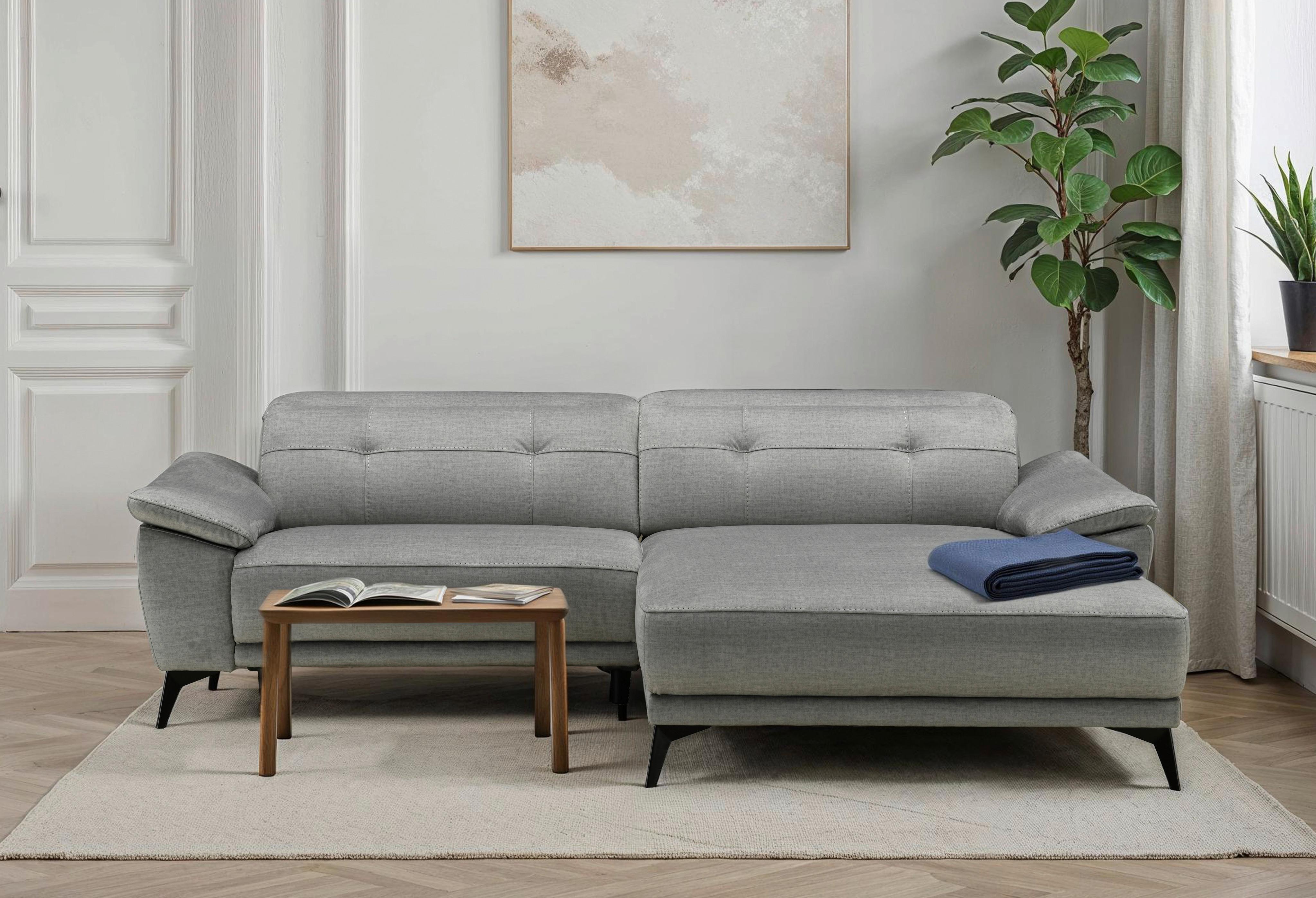 Ecksofa + Relaxfunktion Bonn Grau Leinenoptik 262x170 cm - Schwarz/Grau, MODERN, Holz/Textil (262/79/170cm)