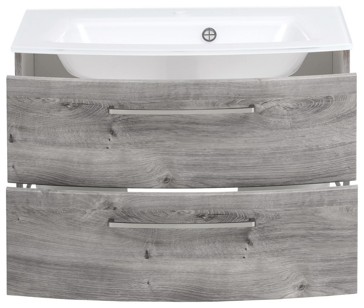 Waschbecken Mit Unterschrank Stockholm B: 80cm Grau Dekor - Eichefarben/Weiß, KONVENTIONELL, Glas/Holzwerkstoff (80cm) - Held