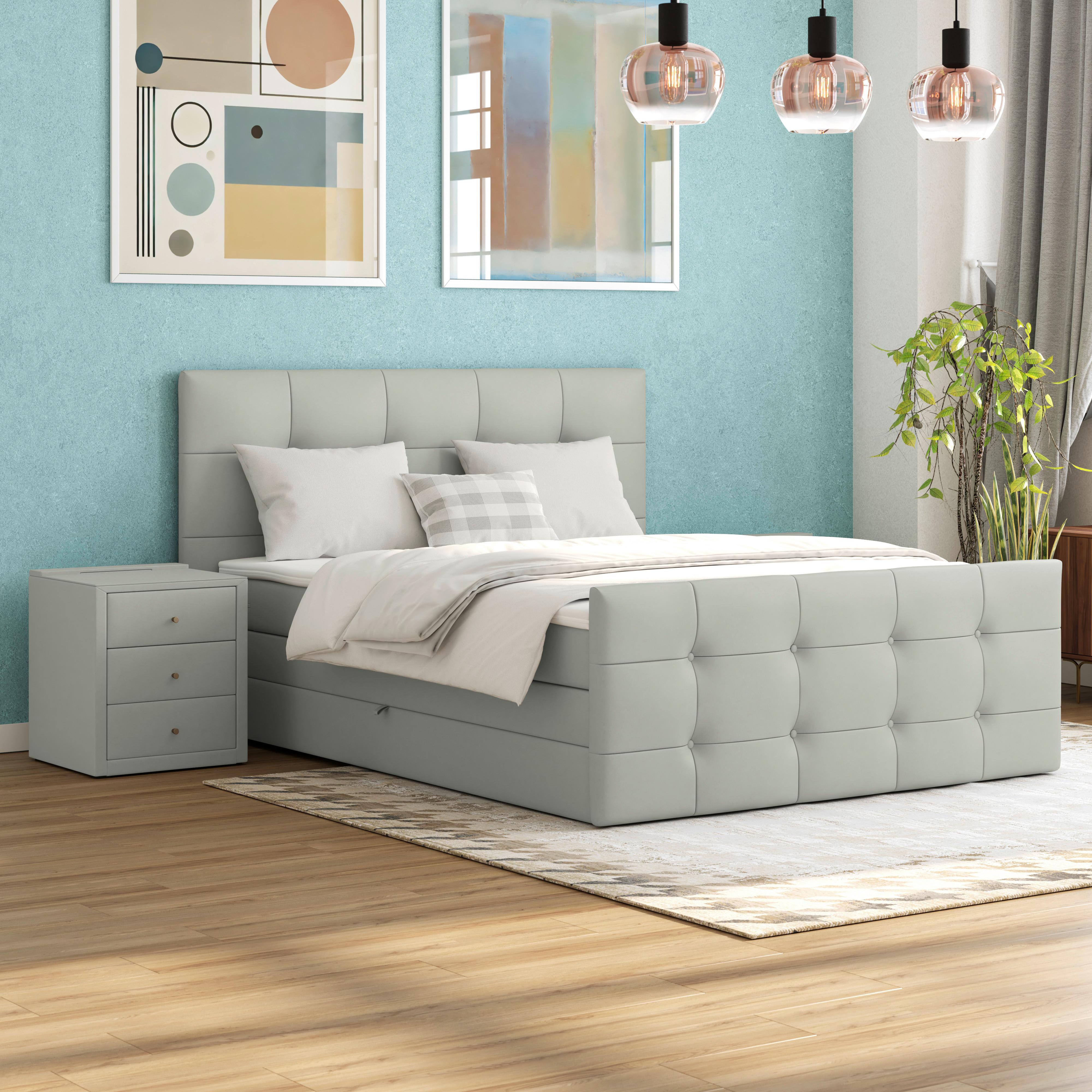 Boxspringbett Josie 180 - Silberfarben/Schwarz, MODERN, Holz/Holzwerkstoff (180/200cm)