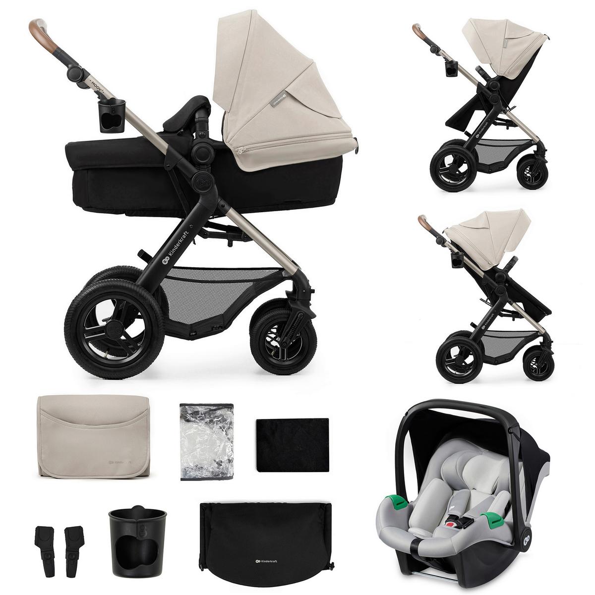 Kinderwagenset schwarz/grau 7 tlg. - Greige/Goldfarben, Basics, Textil/Metall (86,5/86,5/106cm) - Kinderkraft