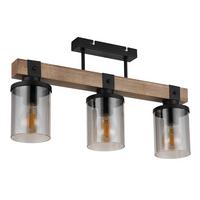 Deckenleuchte 15555-3D - Dunkelbraun/Schwarz, Natur, Glas/Holz (52/10/28.6cm) - Globo