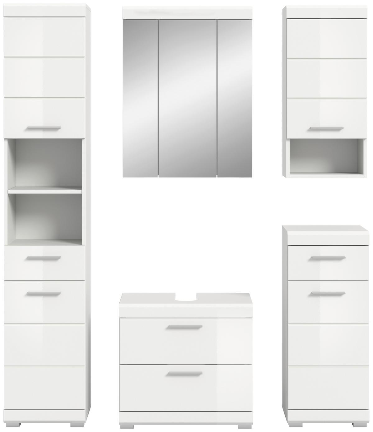Badezimmer Scout Weiß B: 134 cm - Weiß Hochglanz/Silberfarben, MODERN, Glas/Holzwerkstoff (134cm) - MID.YOU