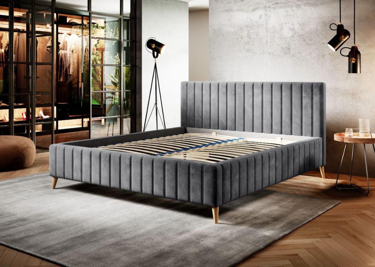 Posteľ Tamina S Roštom A Úložným Priestorom, 140x200 - sivá/prírodná farba, Design, drevo/textil (140/200cm)
