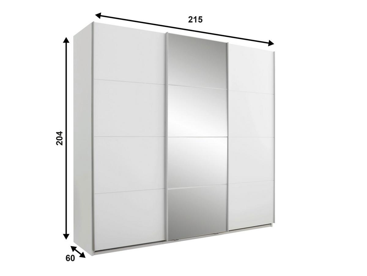 Tolóajtós Szekrény Carano - fehér, Konventionell, faalapú anyag/Üveg (215/204/60cm)