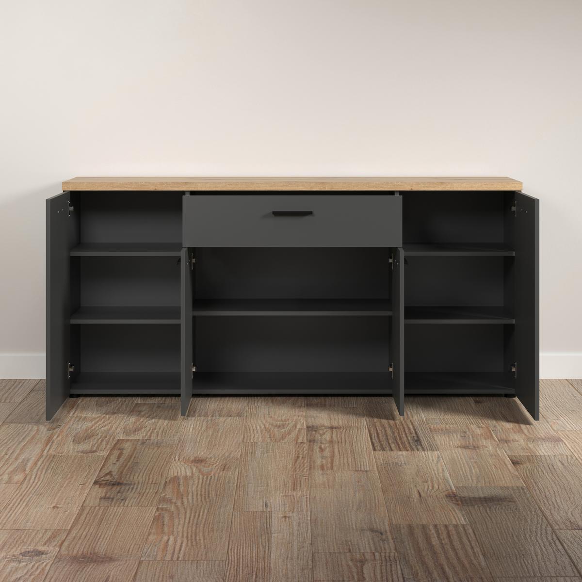 Sideboard Baggio Anthrazit/Eichefarben B: 180cm - Eichefarben/Anthrazit, Design, Holzwerkstoff (180/85/40cm) - MID.YOU