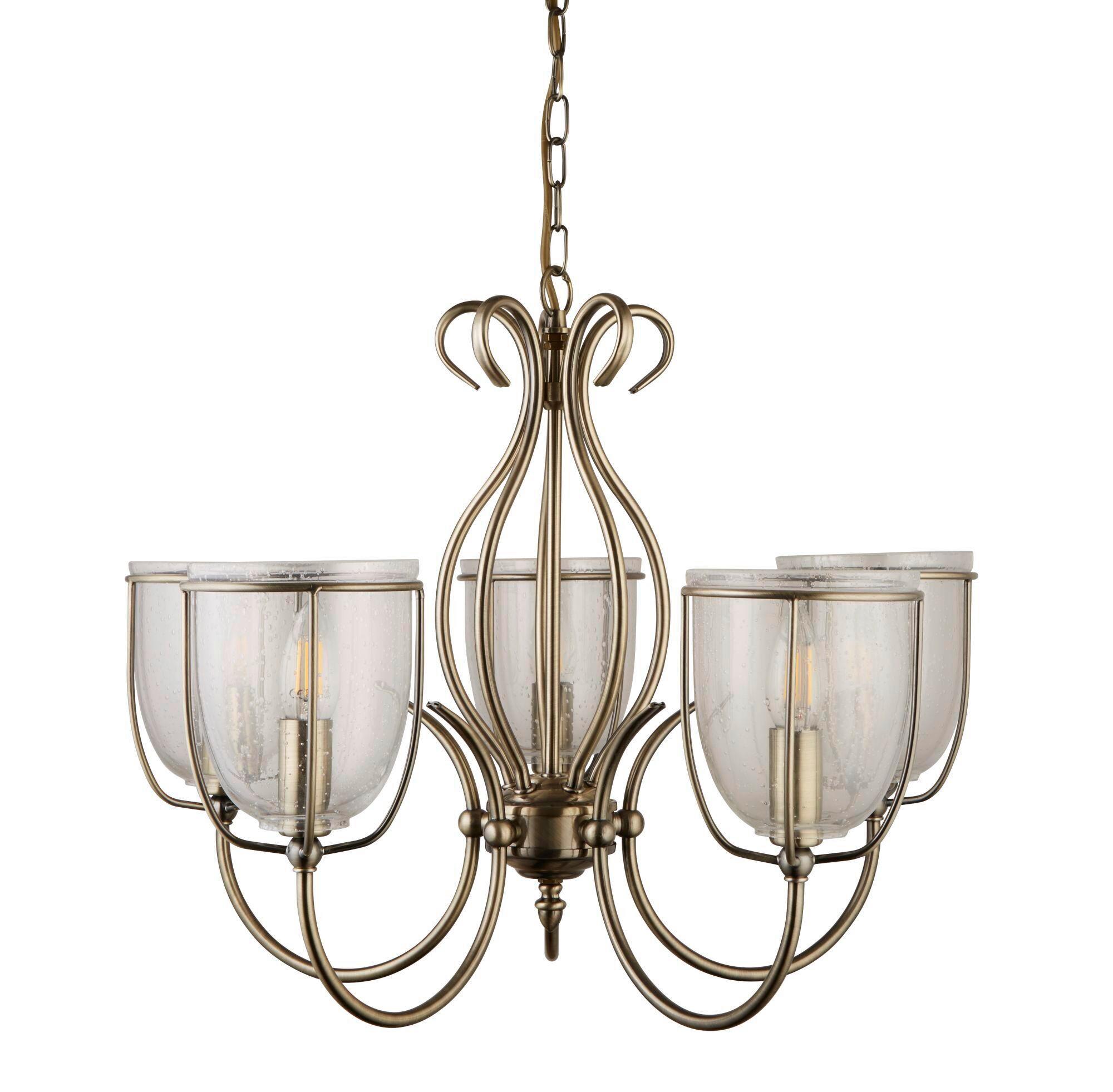 Hängeleuchte 6355-5ab - Messingfarben, Design, Glas/Metall (52/44cm)