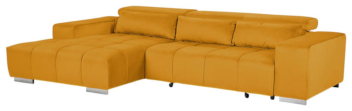 Ecksofa mit Relaxfunktion Orion Kopfstütze Klappbar Currygelb - Currygelb/Silberfarben, KONVENTIONELL, Textil (186/307cm) - Livetastic