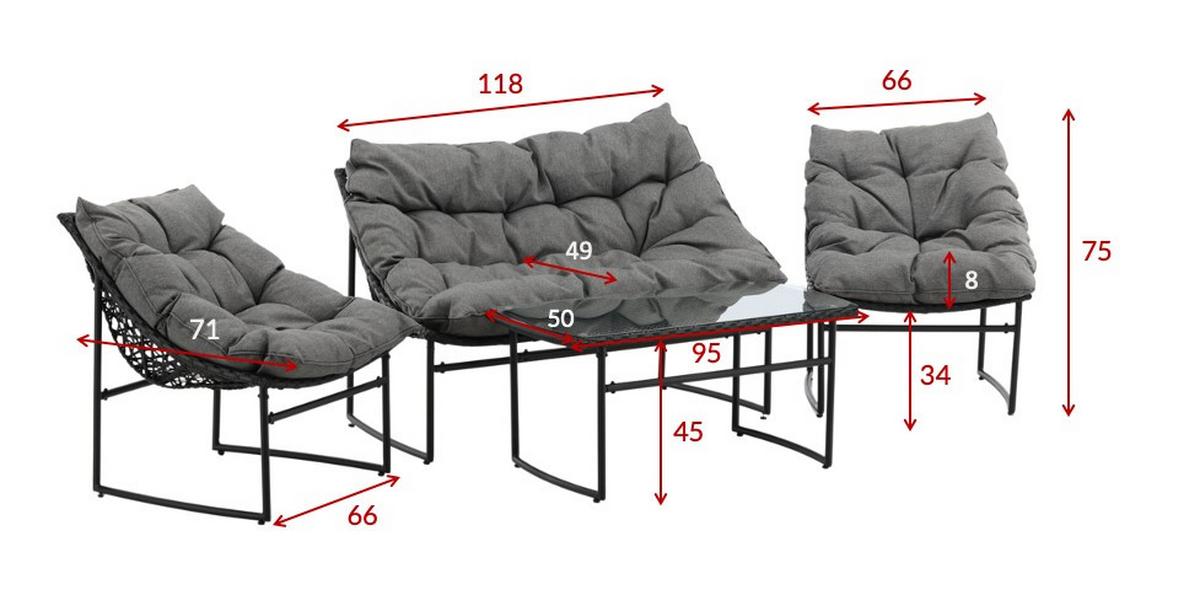 LOUNGEGARNITUR TINA - Schwarz/Grau, KONVENTIONELL, Kunststoff/Textil - Gardenson