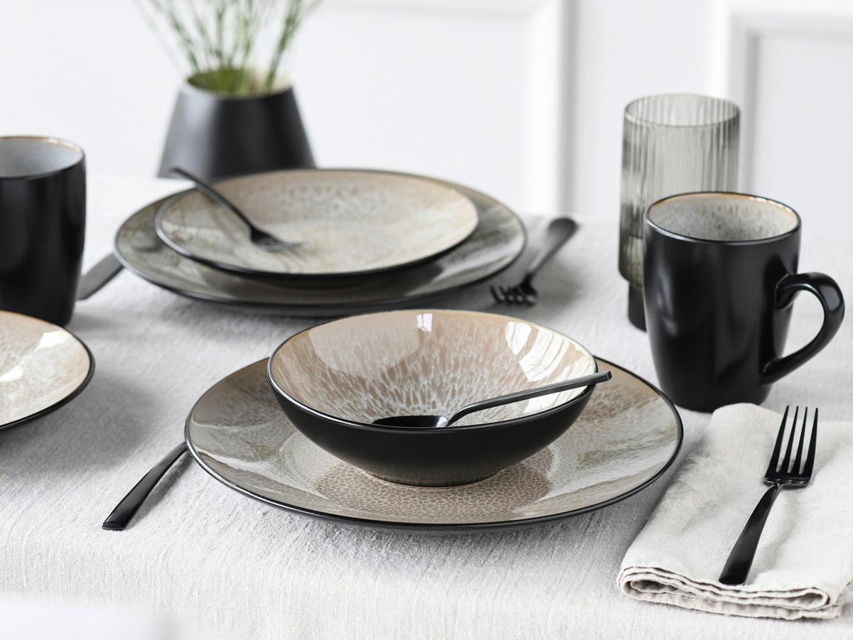 Kombiservice Malmö Beige Steinzeug, 4 Pers., 16-Teilig - Beige/Schwarz, Basics, Keramik - Creatable