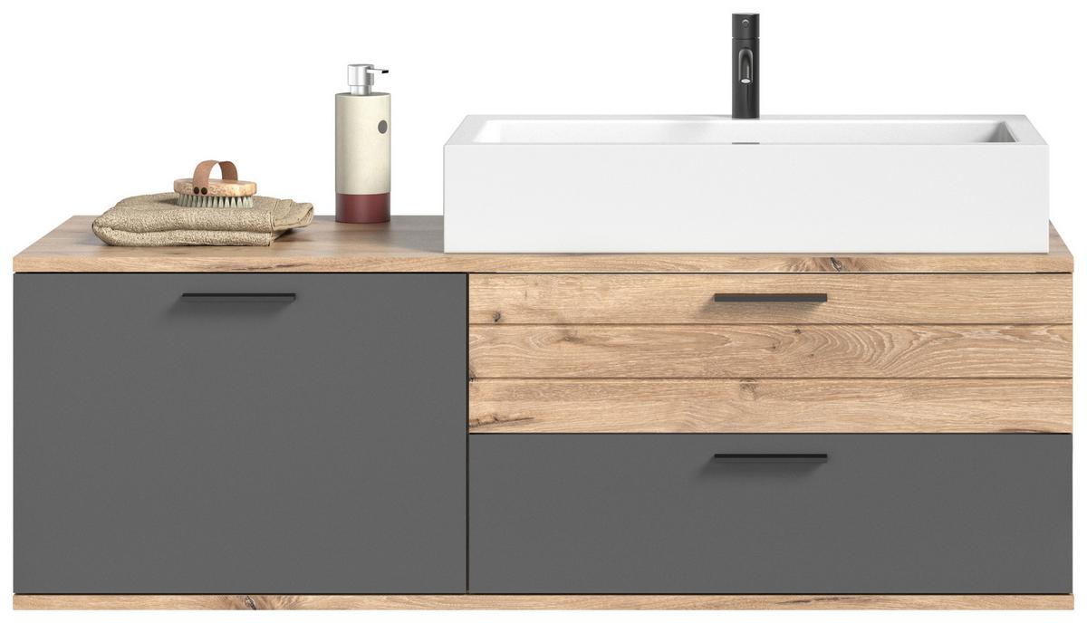 Badezimmer Mason Eiche Dekor Grau - Eichefarben/Weiß Hochglanz, MODERN, Glas/Keramik (140cm) - MID.YOU