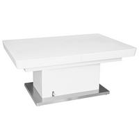 Couchtisch Höhenverstellbar + Ausziehbar Manchester, Weiß - Edelstahlfarben/Weiß, MODERN, Holzwerkstoff/Metall (120-160/50-78/80cm)