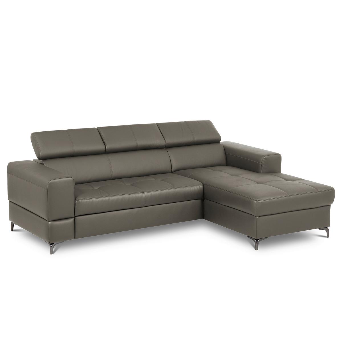 Ecksofa Torino Echtleder Schlammfarben 247x173 - Schlammfarben/Schwarz, Design, Leder/Textil (247/173cm) - Livetastic