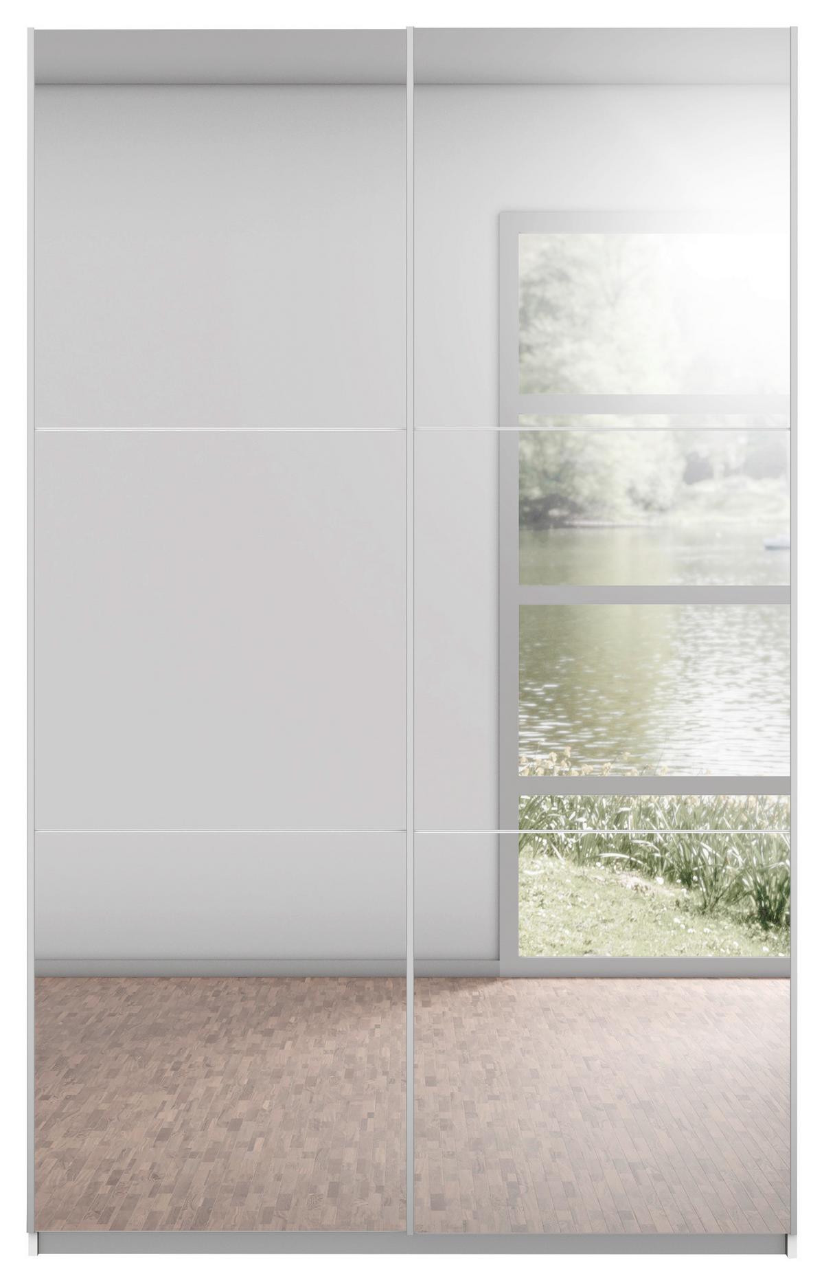 Schwebetürenschrank Reflect inkl. Inneneinteilung, 2 Körbe - Silberfarben/Weiß, MODERN, Holzwerkstoff (131/210/59cm)