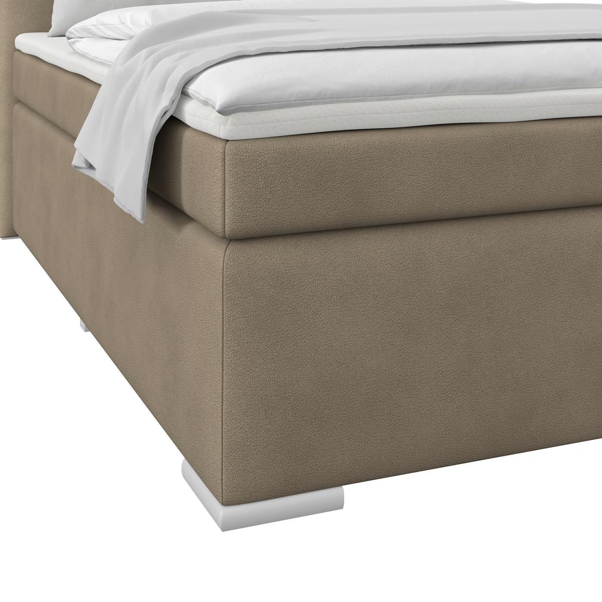Boxspringbett Mira Boucle Taupe,lf:120x200cm - Taupe/Silberfarben, KONVENTIONELL, Holz/Textil (120/200cm)