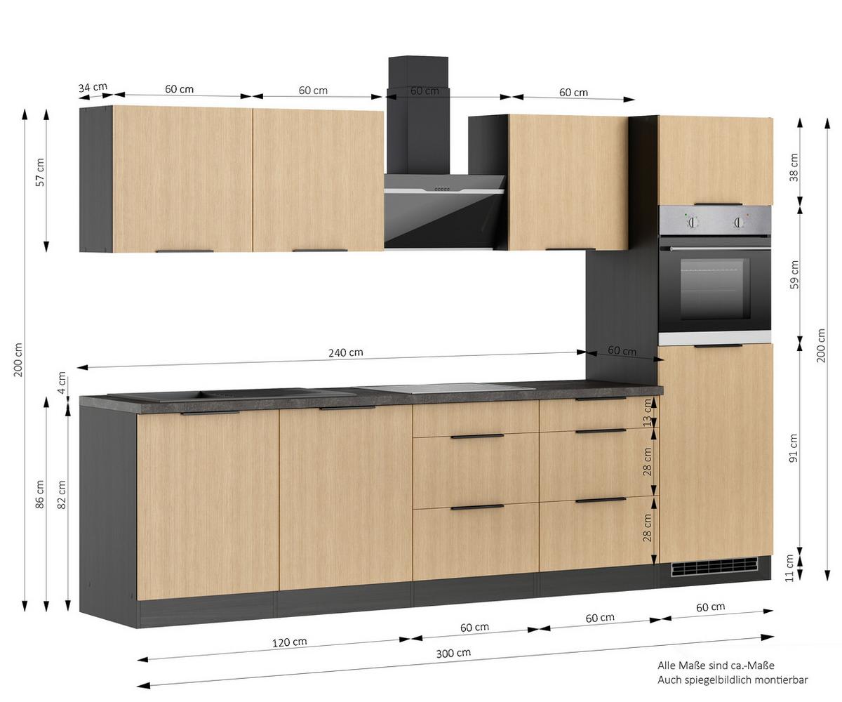 Küchenblock Glasgow Eichefarben/graphit B: 300 Cm - Eichefarben/Graphitfarben, LIFESTYLE, Holzwerkstoff (300cm) - Held