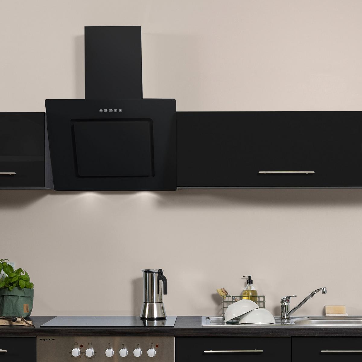 Küchenzeile mit Geräten 270 cm Schwarz Hochglanz - Schwarz/Grau, KONVENTIONELL, Holzwerkstoff (270cm) - Respekta