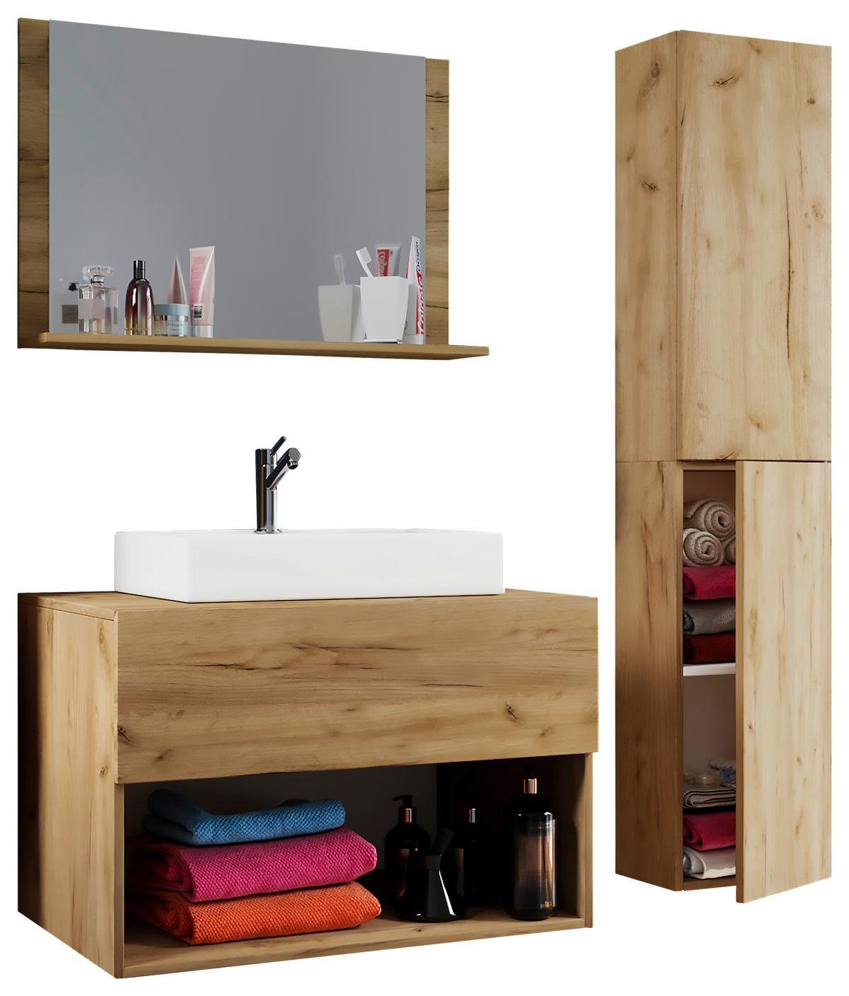 Badmöbel-set 4-tlg. Lendas 80 Cm Eiche Dekor - Honigeiche/Weiß, MODERN, Keramik/Holzwerkstoff (113/64,2/51,4cm) - MID.YOU