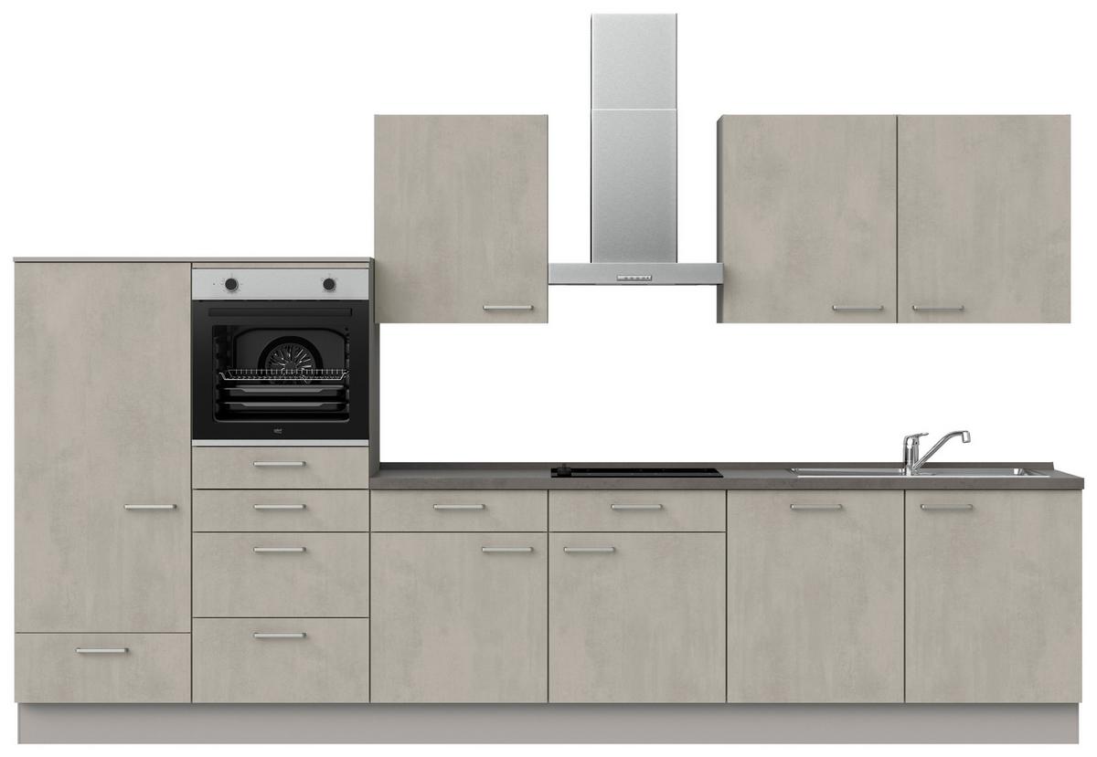Kuchynská linka 360 cm, betónová sivá - sivá/farba ušľachtilej ocele, Modern, kov/kompozitné drevo (360cm) - Nobilia