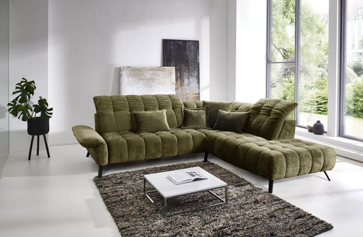 Rohová sedačka NEW YORK, pravá, olivově zelený velur - černá/olivově zelená, Moderní, kov/kompozitní dřevo (288/87-104/261cm) - Premium Living