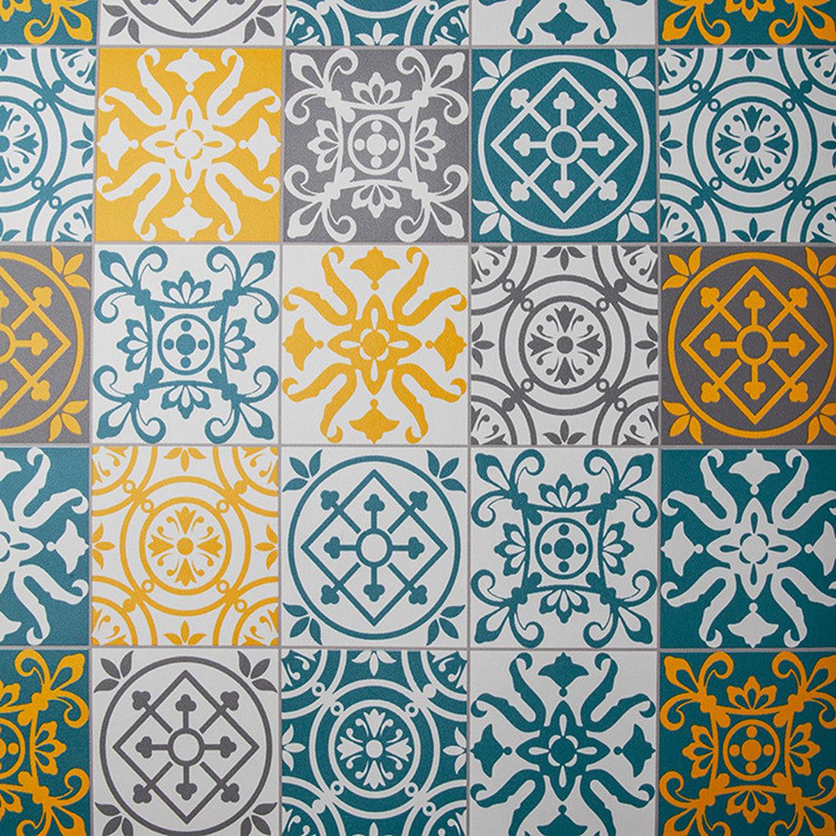 Klebefolie Fließenmuster Kf Cement Tiles 45x200 Cm - Blau/Gelb, Basics (45/200cm)