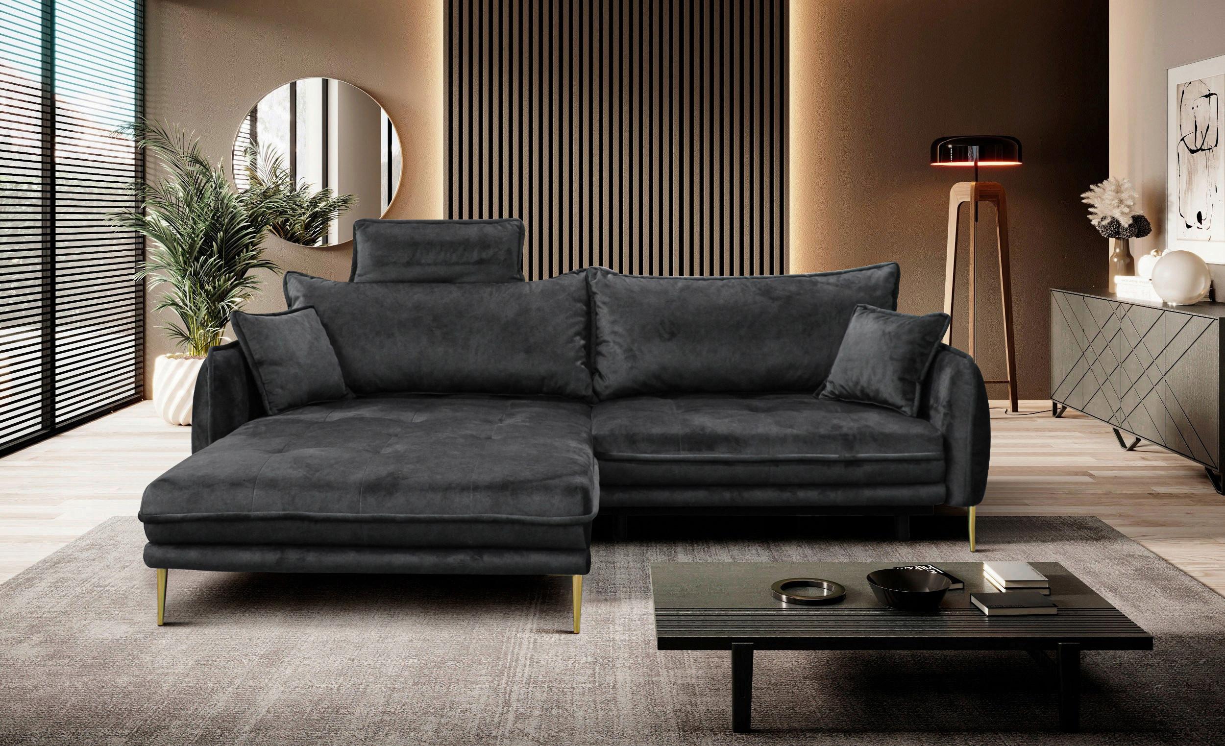 Ecksofa Whisper Anthrazit S: 196x264cm - Anthrazit/Goldfarben, Design, Textil (196/264cm) - MID.YOU