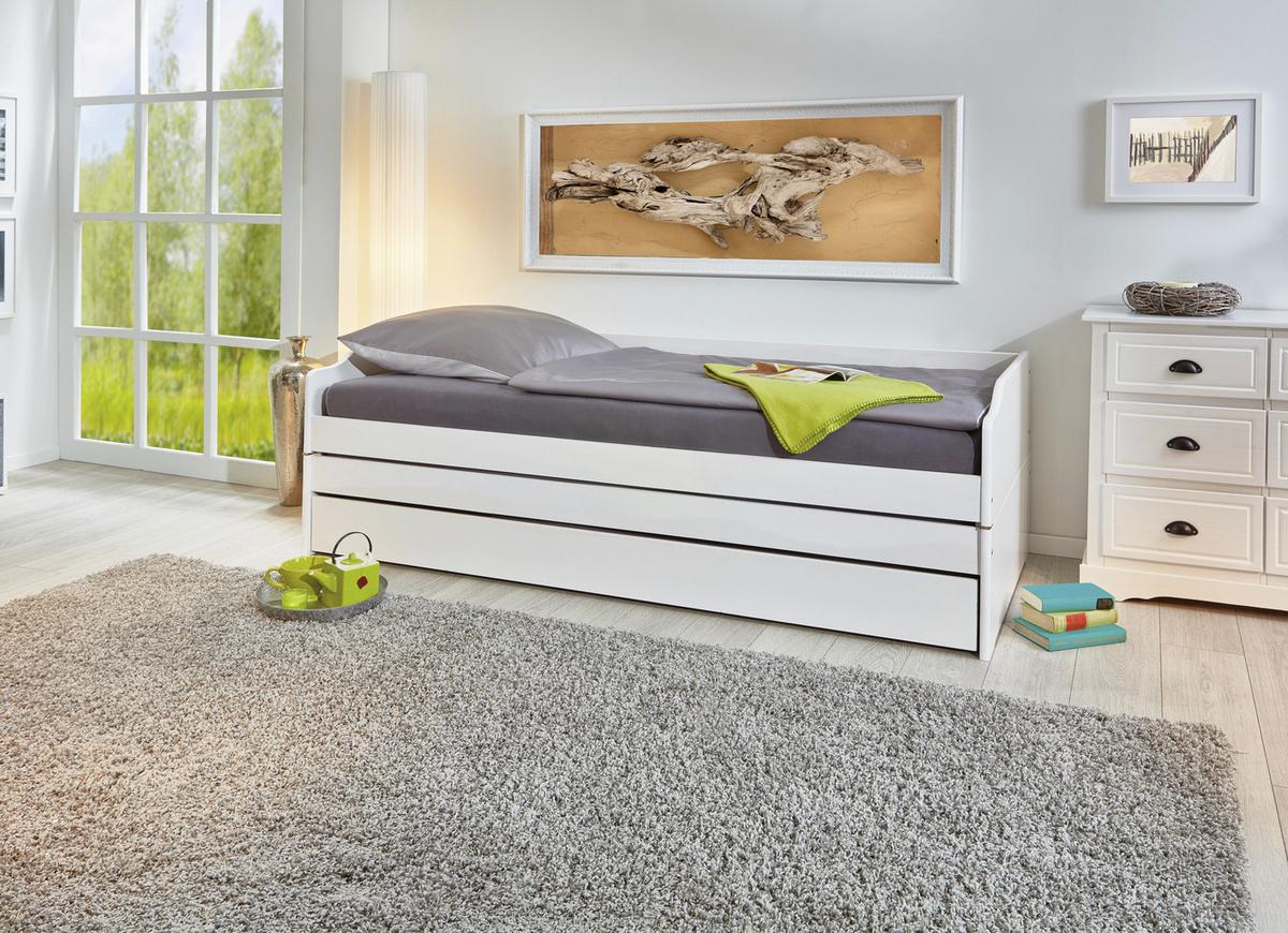 Ausziehbett mit Lattenrost Massiv 90x200 cm Lotar Weiß - Weiß/Naturfarben, KONVENTIONELL, Holz (90/200cm) - MID.YOU