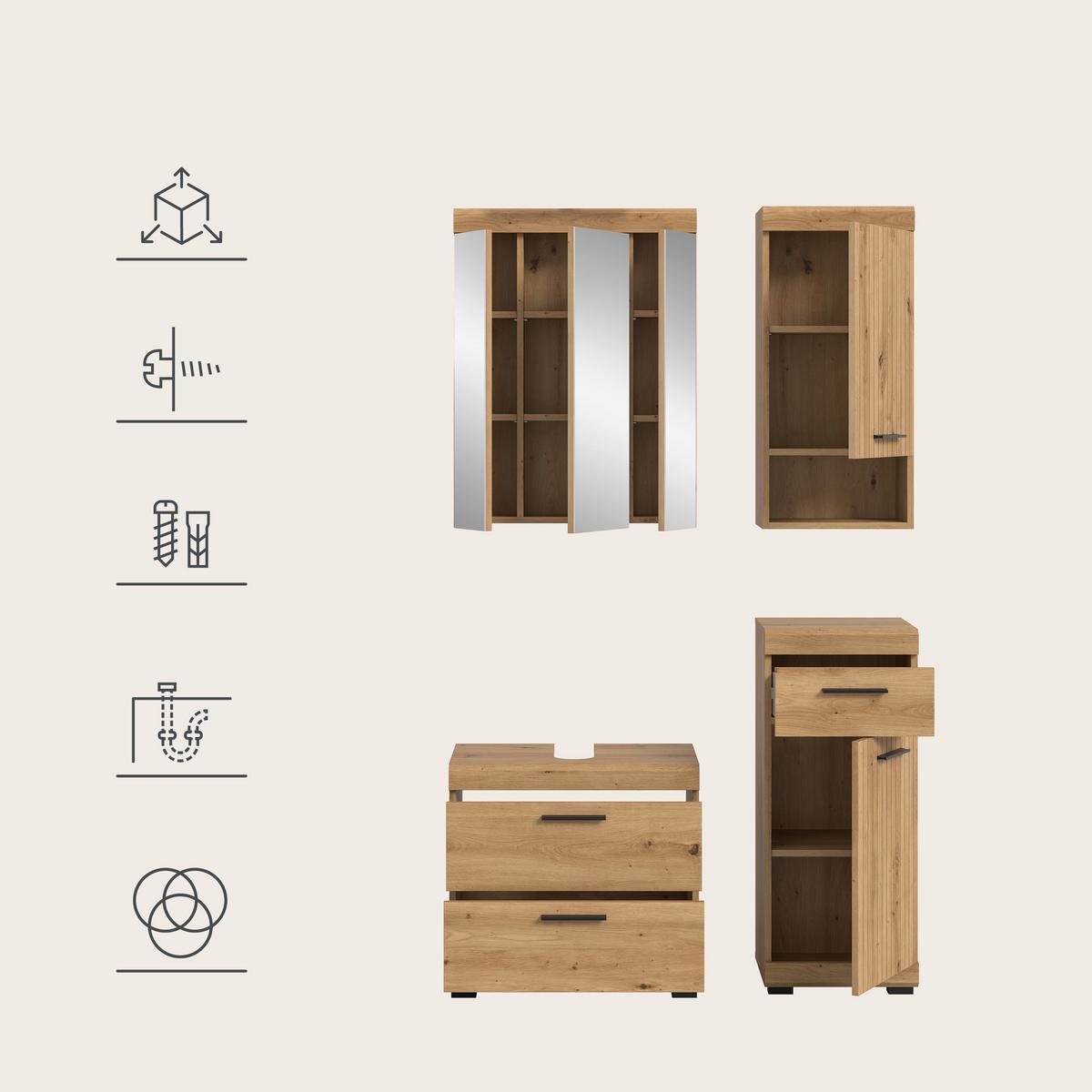 Badezimmer Scout Eiche Artisan Dekor B: 97cm - Schwarz/Eiche Artisan, Trend, Glas/Holzwerkstoff (97cm) - MID.YOU
