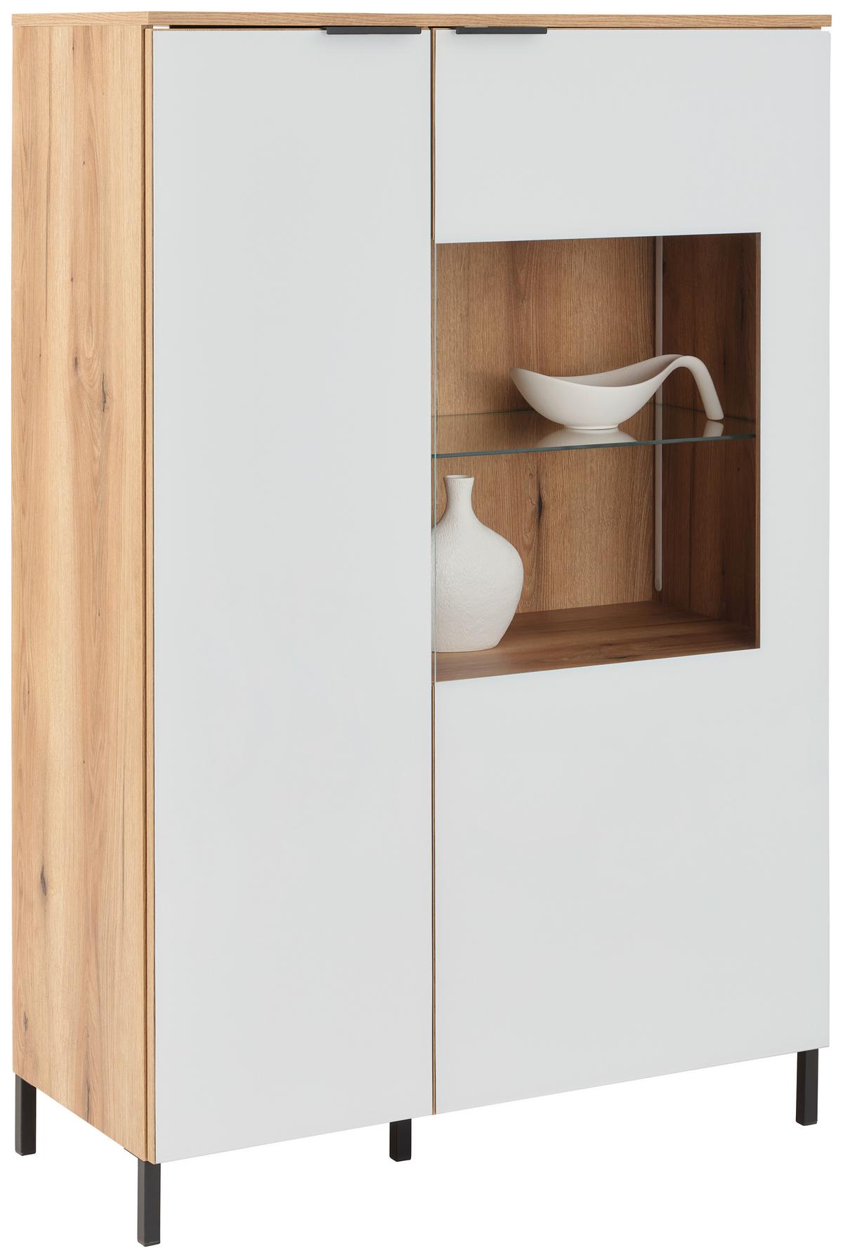 Highboard Austin 90 Cm Eichefarben/glasfront Weiß - Eichefarben/Schwarz, Trend, Glas/Holzwerkstoff (90/140/40cm)