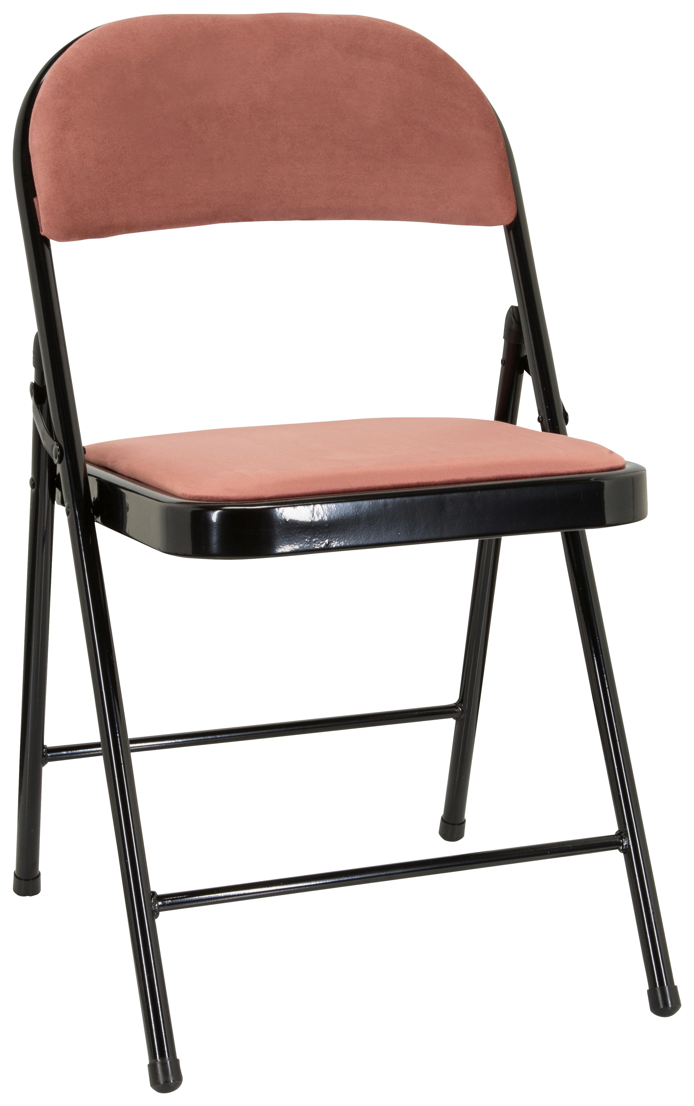 Klappstuhl Tudela I Rosa/Schwarz Samt - Schwarz/Rosa, Basics, Textil/Metall (44/80/49cm) - MID.YOU