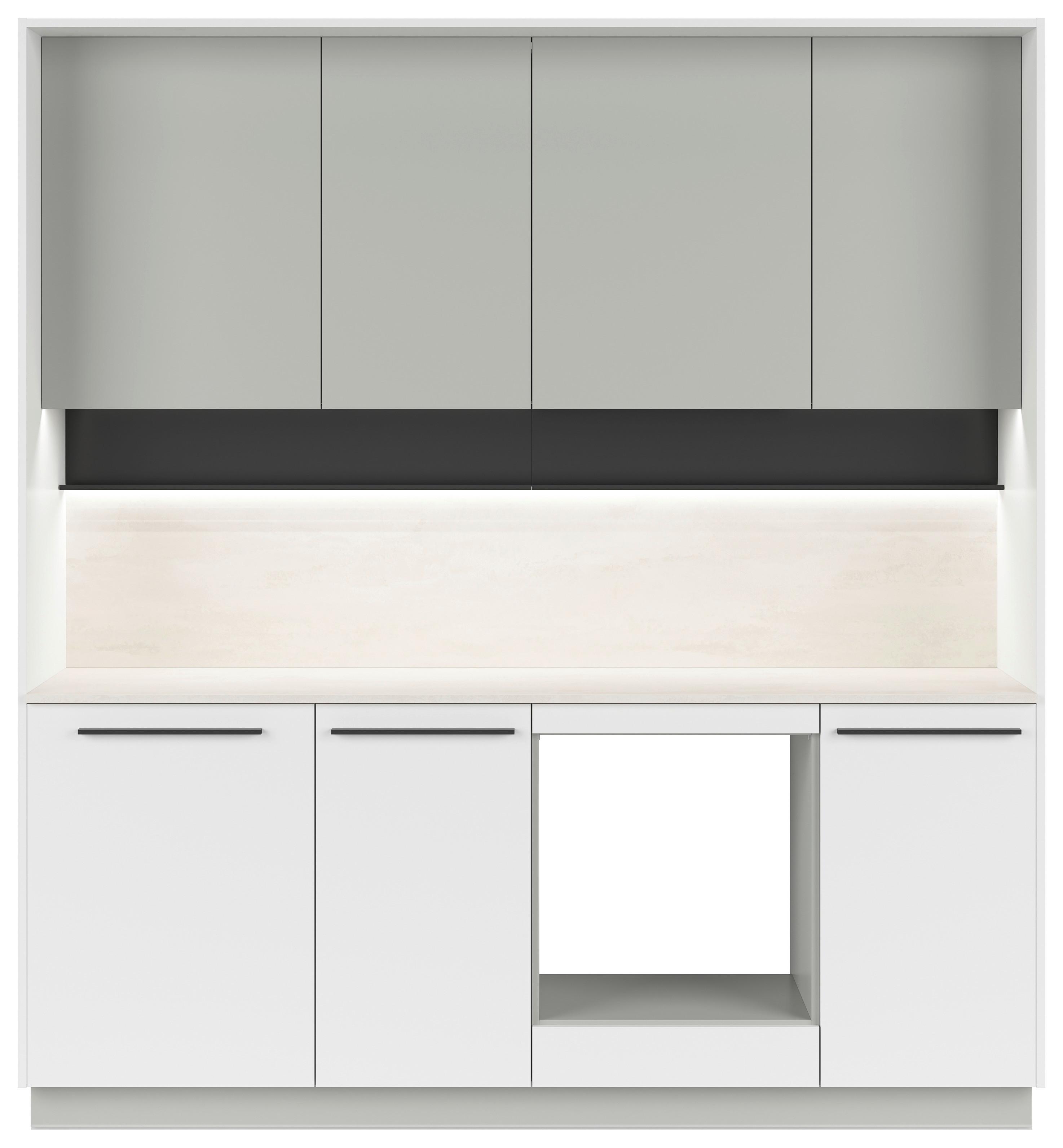 Kuchynská linka, š. 210 cm vrát.pasparty a dekor.obkladu - čierna/sivá, Basics, kompozitné drevo/plast (210cm) - Visiona