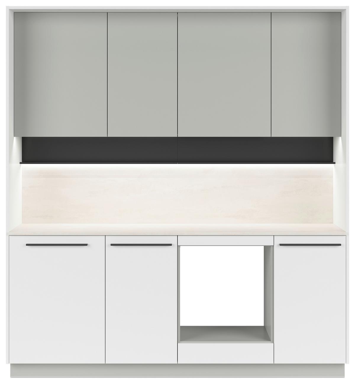 Kuchynská linka, š. 210 cm vrát.pasparty a dekor.obkladu - čierna/sivá, Basics, kompozitné drevo/plast (210cm) - Visiona