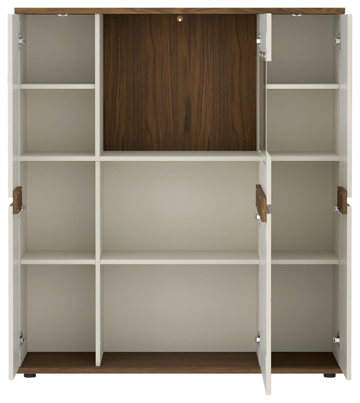 Vitrine Kansas Nussbaum/Kaschmir B: 120cm - Kaschmir/Nussbaumfarben, Basics, Glas/Holzwerkstoff (120/135/38cm) - Hom`in