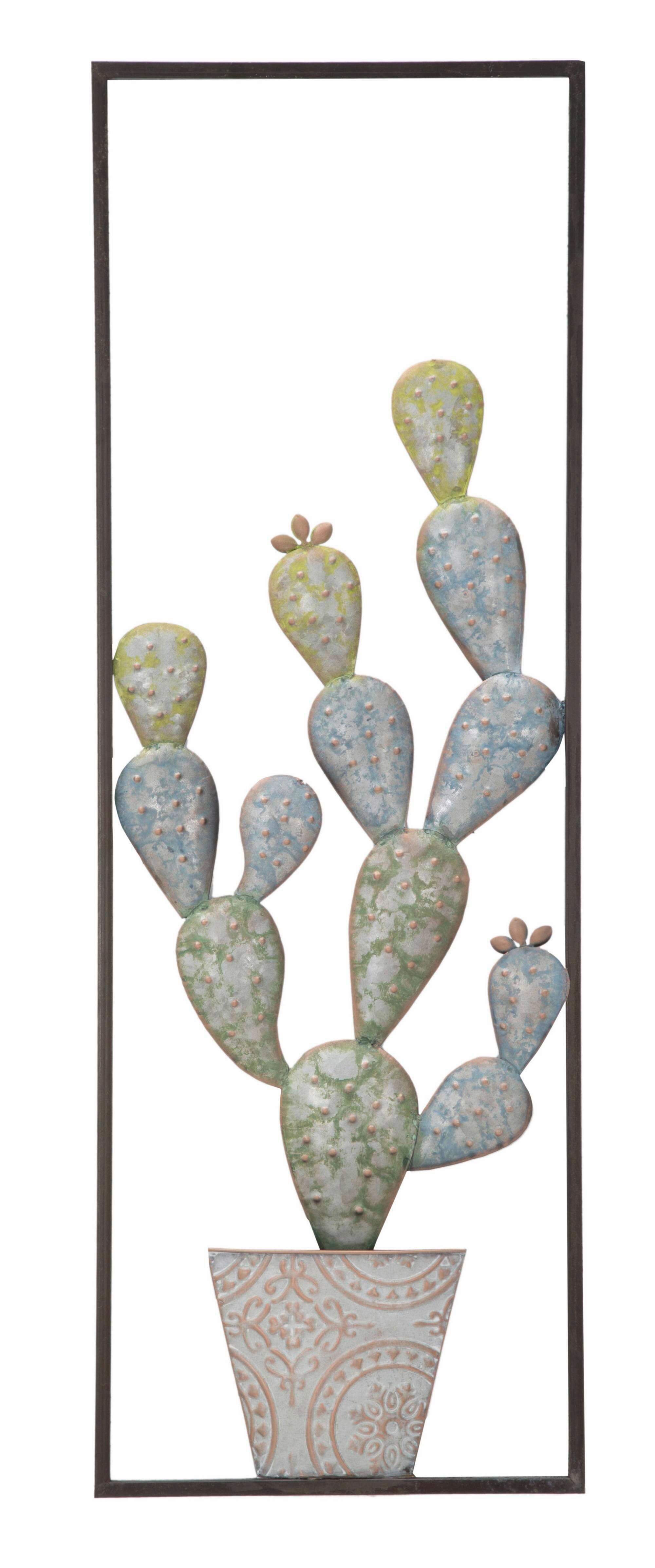 Wanddeko Cactus-Frame Grün, Hellblau B: 31 cm - Hellblau/Grün, Basics, Metall (31/90/2.5cm)
