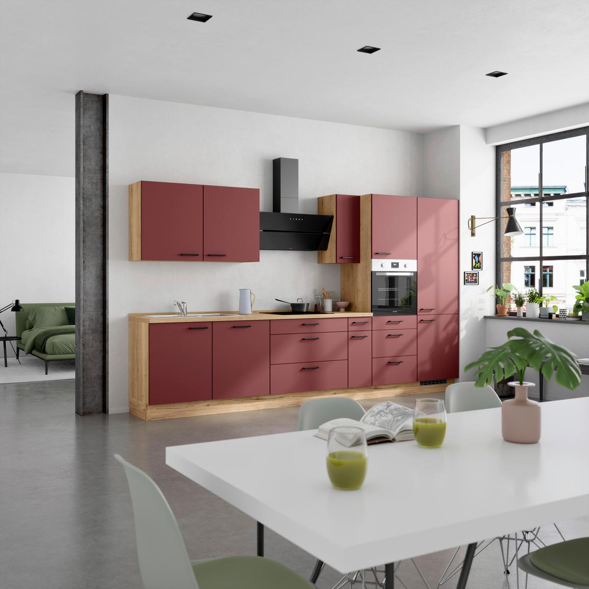 Küchenleerblock Easytouch High-Line, H12 Re. - Eichefarben/Rot, MODERN, Holzwerkstoff (360cm) - Nobilia