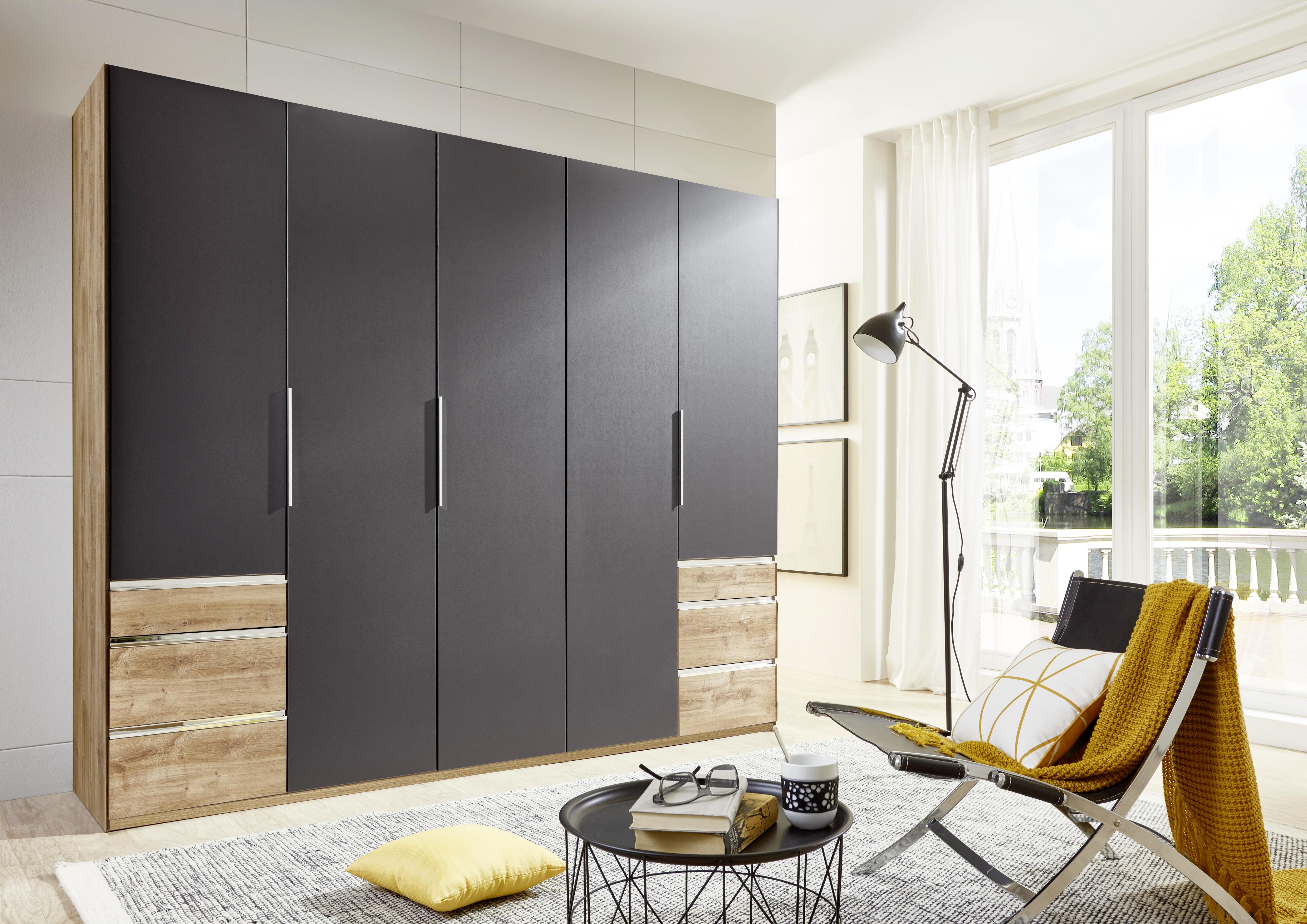 Drehtürenschrank Mit Schubladen 250cm Level 36a, Graphit Dekor - Eichefarben/Graphitfarben, MODERN, Holzwerkstoff (250/216/58cm) - MID.YOU